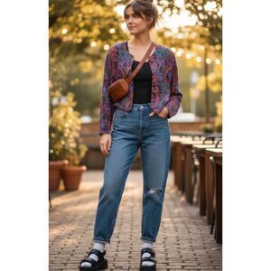 Vintage‎ 90s Paisley Button Down Crop Shirt Size Large